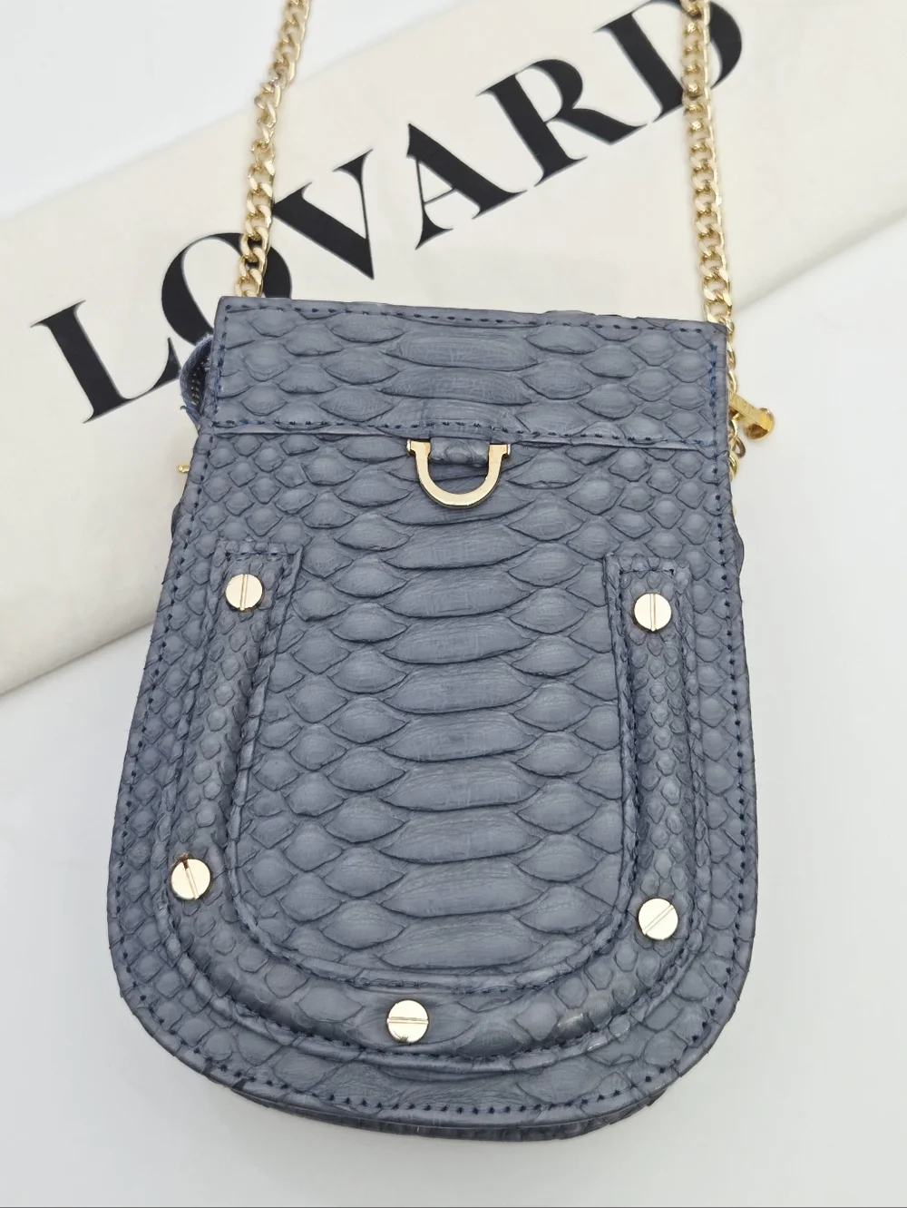 LOVARD PYTHON VIOLIN BAG - BLUE PYTHON WITH GOLD HARDWARE